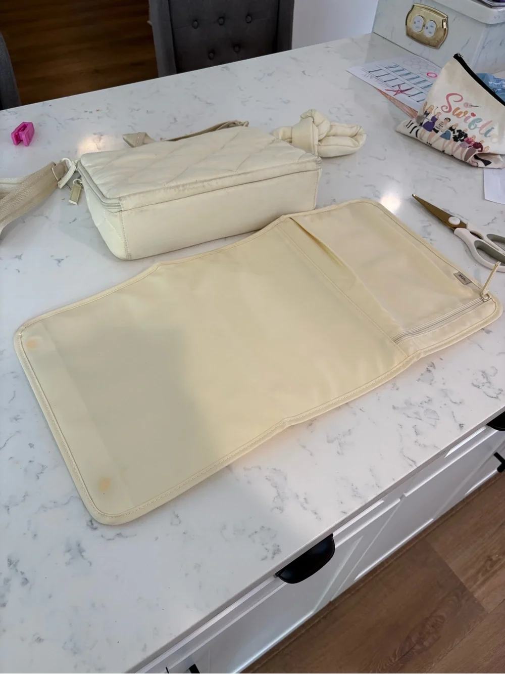 Beis Quilted Cream/ Yellow stroller caddy baby diaper bag